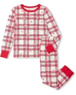 Hatley Kids Hearts Plaid Stretch Cotton Pajama Set (Toddler/Little Kid/Big Kid) | Sleepwear
